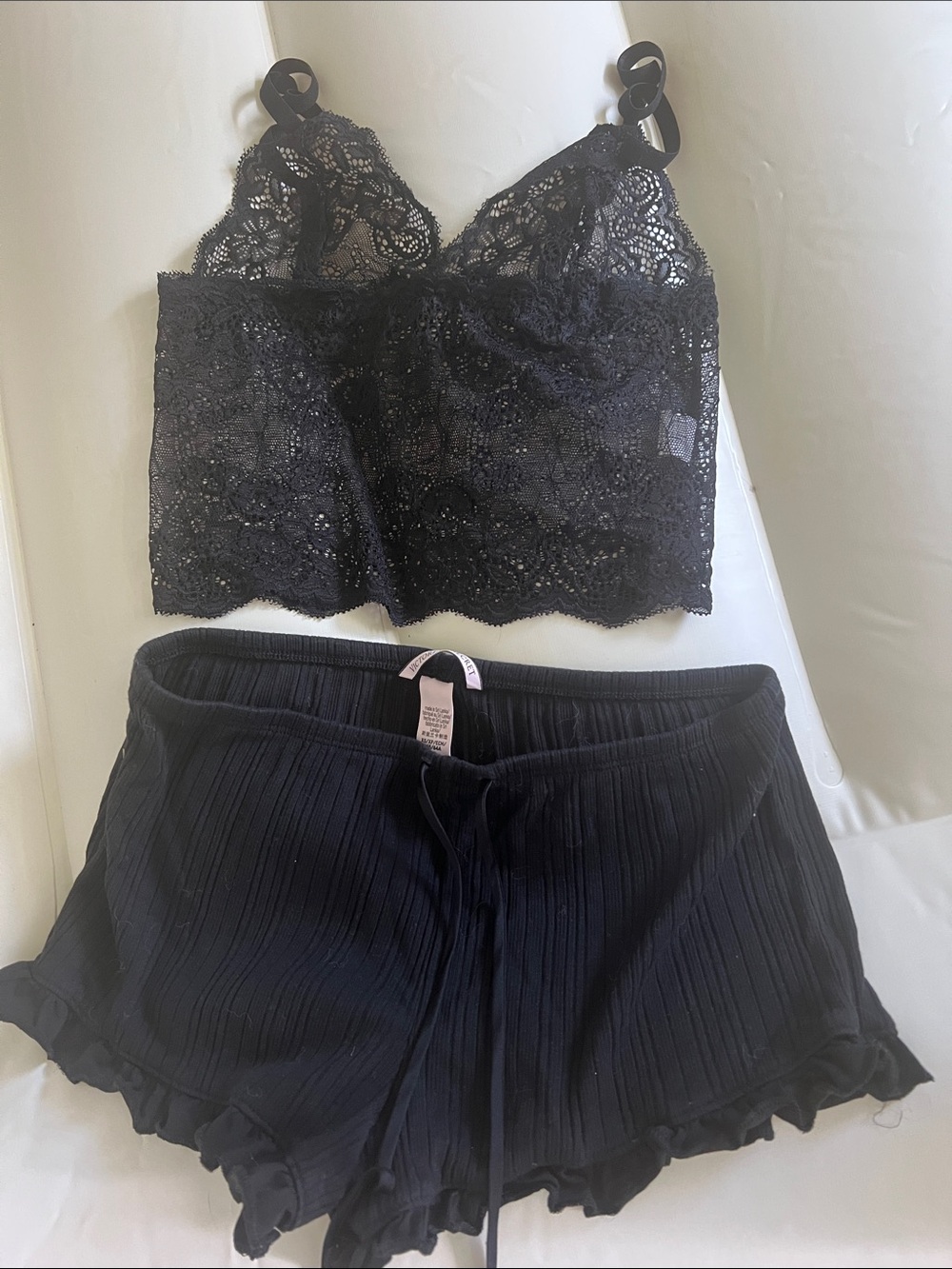 VS Black Lace Bralette & Shorts Sleep Set
